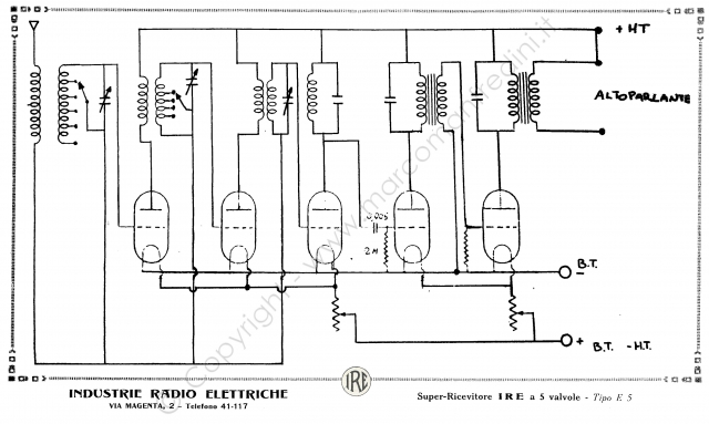 IRE - Industrie Radio Elettriche mod. E5 Schemi Elettrici