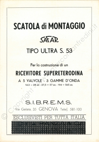 Safar - Mod. Ultra S.53 Schemi Elettrici