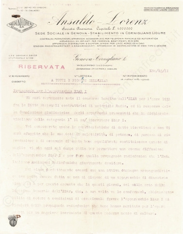 Ansaldo Lorenz Lettere e documenti Ansaldo Lorenz Lettere e documenti