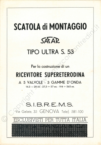 Safar - Mod. Ultra S.53 Schemi Elettrici Safar - Mod. Ultra S.53 Schemi Elettrici
